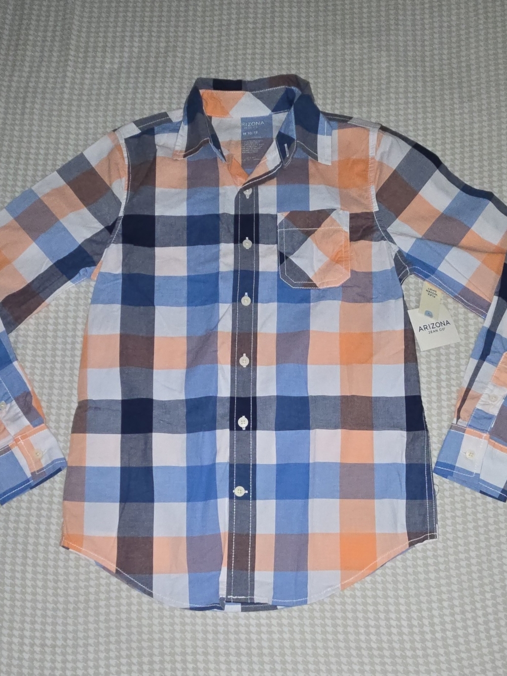 Arizona Jean Company Orange Blue Brown Plaid Button-Down Shirt